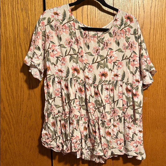 C. Luce Pink and Green Floral Blouse - Picture 1 of 3